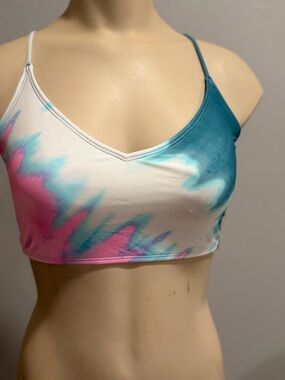 Macy's Tie-Dye V-Neck Bralette Bikini Top in White, Pink & Teal